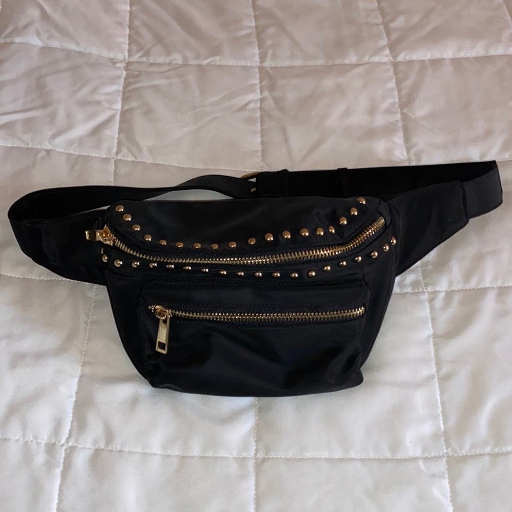Black, gold-studded adjustable Fanny pack
